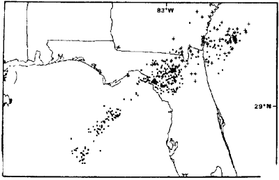 Lightning distribution across Florida