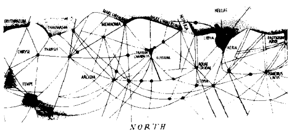 Lowell's Projection of Mars showing the major canals as he saw them