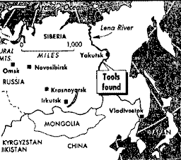 Location of human tools found in Siberia