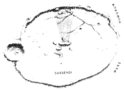 Reddish glow (shaded area) seen in the crater Gassendi